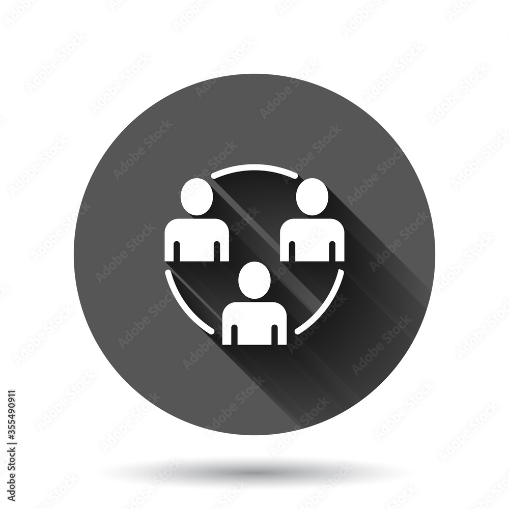People communication icon in flat style. People vector illustration on black round background with long shadow effect. Partnership circle button business concept. People communication icon in flat style. People vector illustration on black round background with long shadow effect. Partnership circle button business concept.
