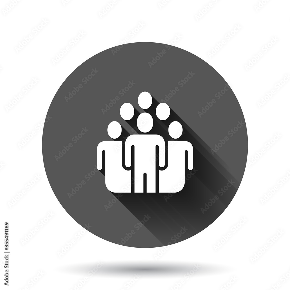 People communication icon in flat style. People vector illustration on black round background with long shadow effect. Partnership circle button business concept. People communication icon in flat style. People vector illustration on black round background with long shadow effect. Partnership circle button business concept.