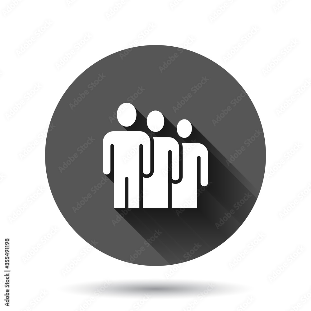 People communication icon in flat style. People vector illustration on black round background with long shadow effect. Partnership circle button business concept. People communication icon in flat style. People vector illustration on black round background with long shadow effect. Partnership circle button business concept.