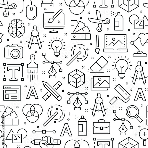 Seamless pattern with graphic design. Black and white thin line icons