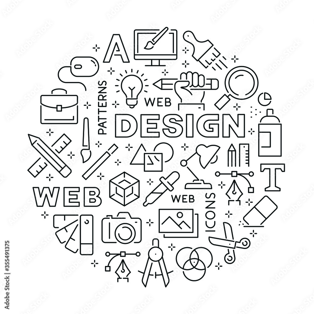 Pattern with graphic design. Black and white thin line icons Pattern with graphic design. Black and white thin line icons