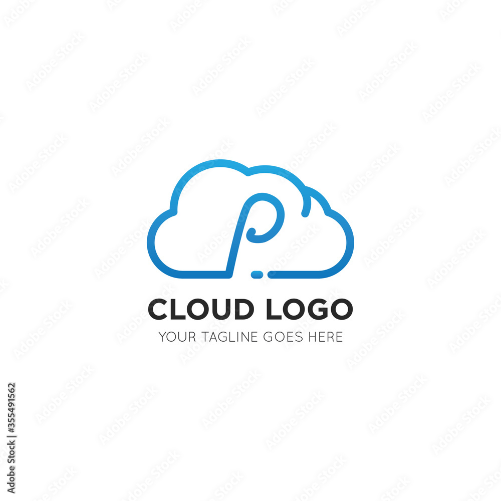 initial leter p cloud logo and icon vector illustration design template initial leter p cloud logo and icon vector illustration design template