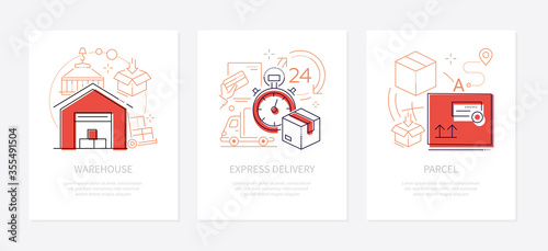 Logistics concept - line design style banners set