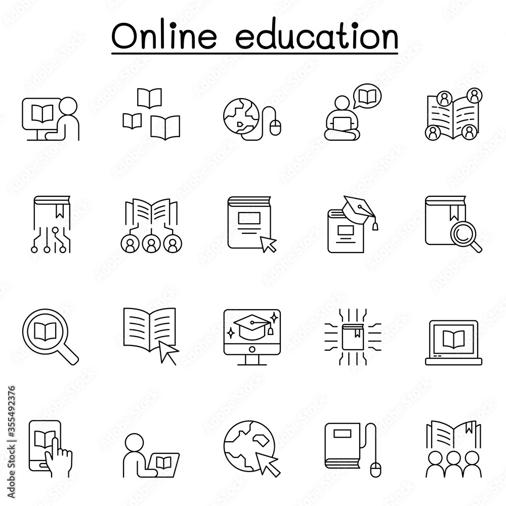 Online education icons set in thin line style Online education icons set in thin line style