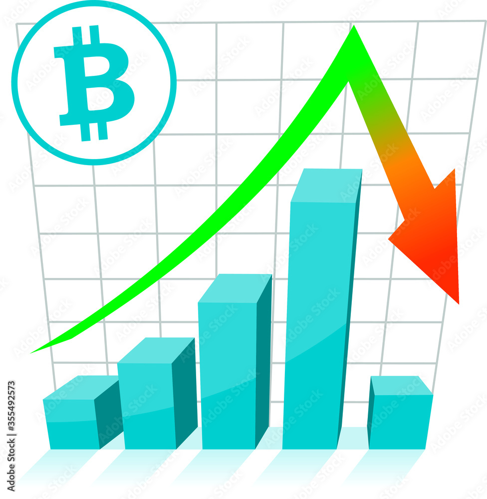 bitcoin value, business graph with arrow, vector illustration bitcoin value, business graph with arrow, vector illustration
