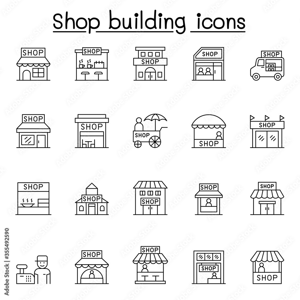 Shop icons set in thin line style