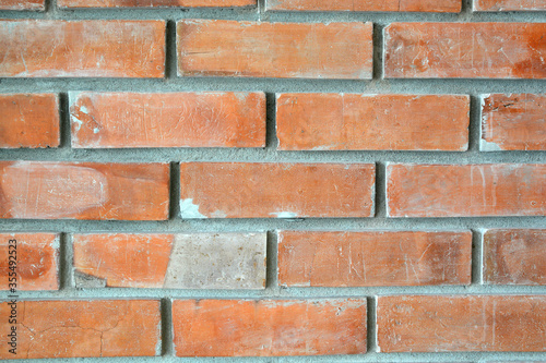 Closed up red brick wall