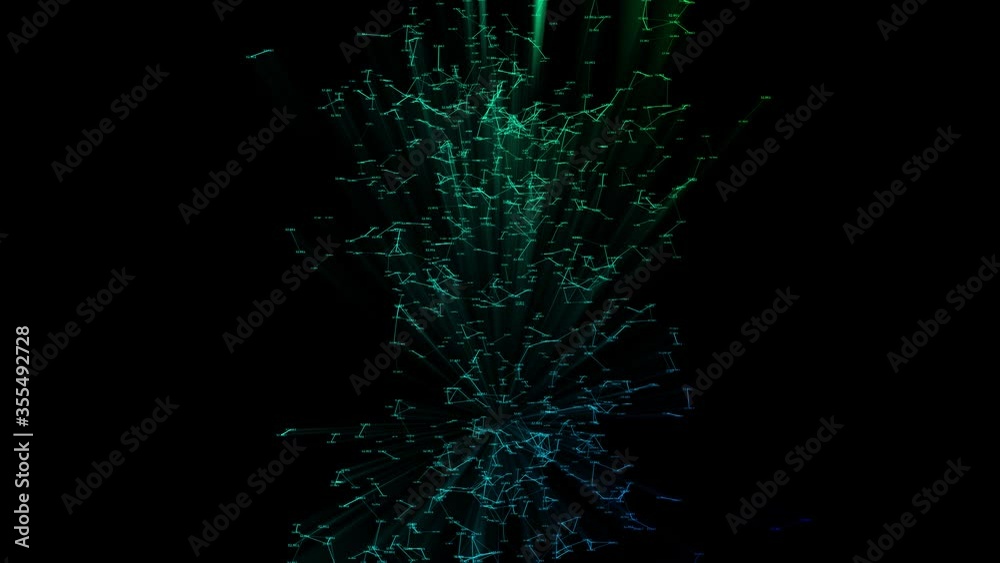 4k Rotating digital column with graph made of dot particles nodes.Quantum finance;Financial data.abstract neon geometrical lines with moving triangles and connection dots. 4k Rotating digital column with graph made of dot particles nodes.Quantum finance;Financial data.abstract neon geometrical lines with moving triangles and connection dots.