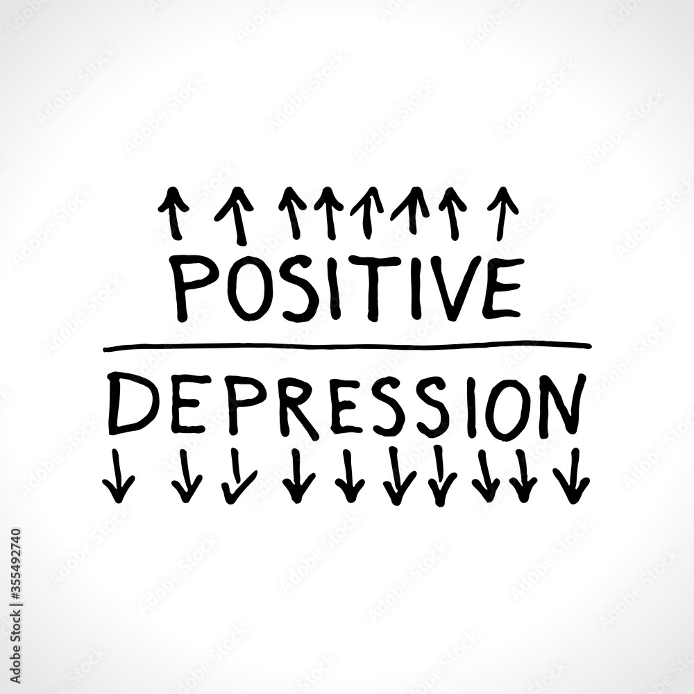 Positive upward direction, depression downward direction vector conceptual logo. Mental health conceptual sketch illustration. 