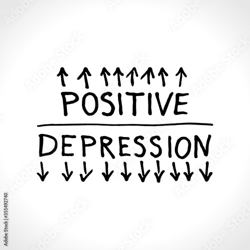 Positive upward direction, depression downward direction vector conceptual logo. Mental health conceptual sketch illustration. 