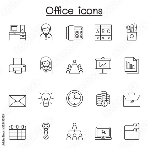 Office icons set in thin line style