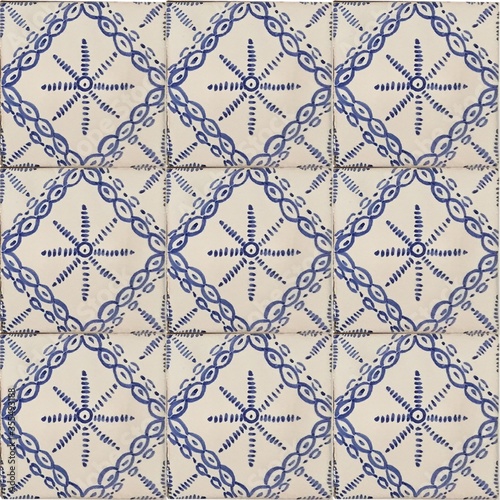 Portuguese style ceramic tile texture, azulejos, blue pattern