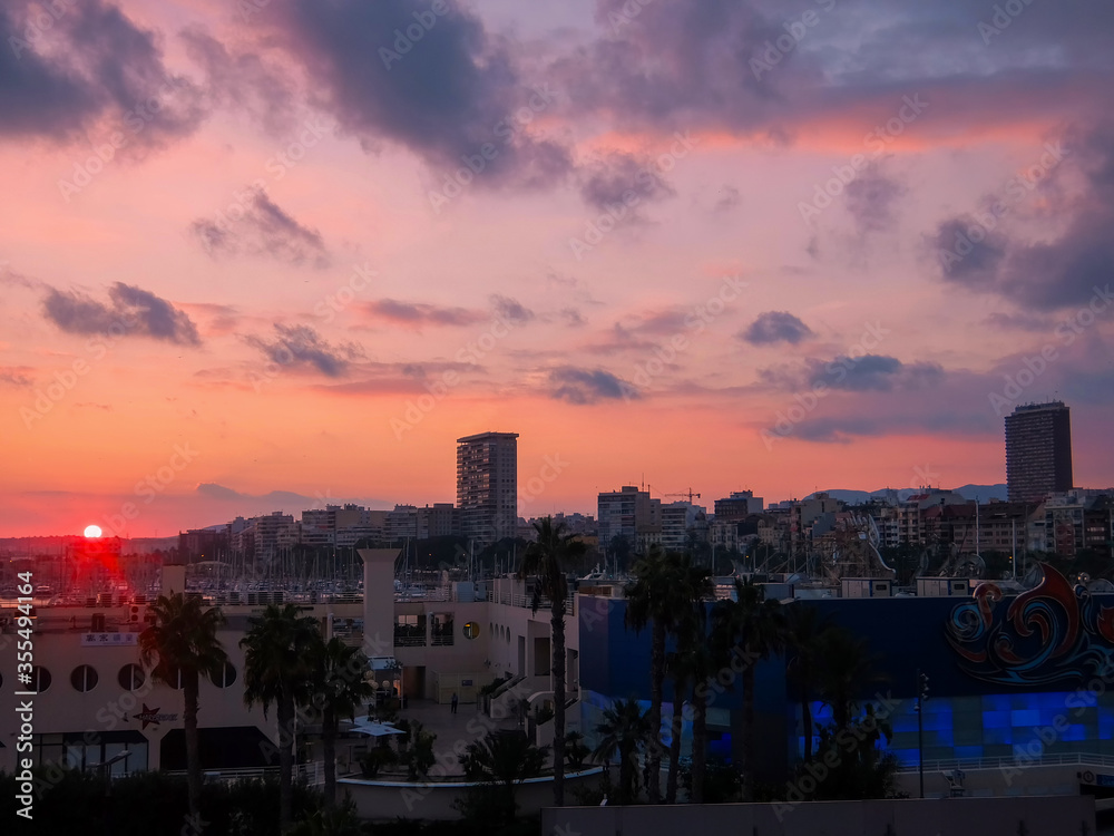 An orange sunset over Alicante in Spain