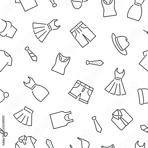 Seamless pattern with clothes. Black and white thin line icons
