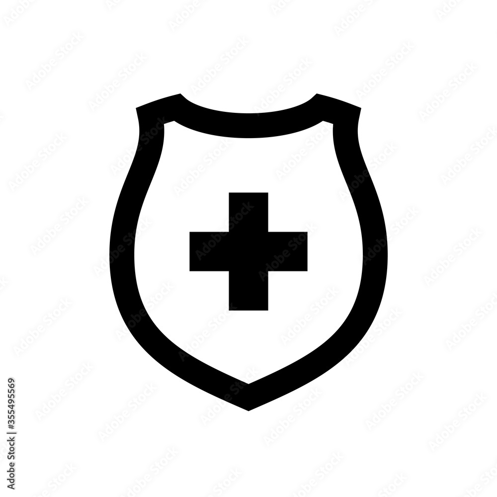 Medical health protection shield cross. Protected medicine guard shield icon concept. Safety mark badge Medical health protection shield cross. Protected medicine guard shield icon concept. Safety mark badge