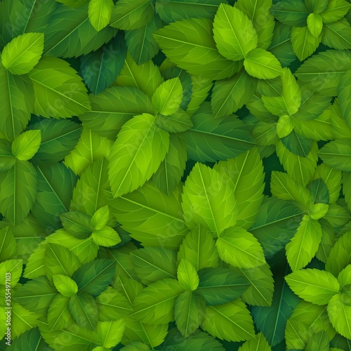 Seamless pattern with green fresh  realistic leaves. Tile with greenery. Eco farm fresh grass design concept. Vector repeat background illustration.