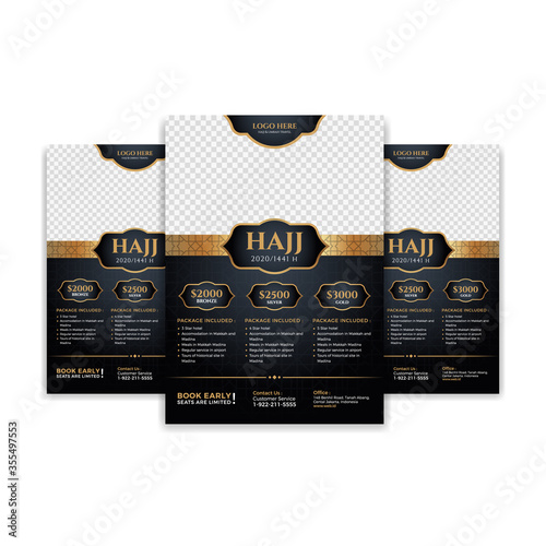 Luxury islamic design with gold element for hajj or umrah flyer template