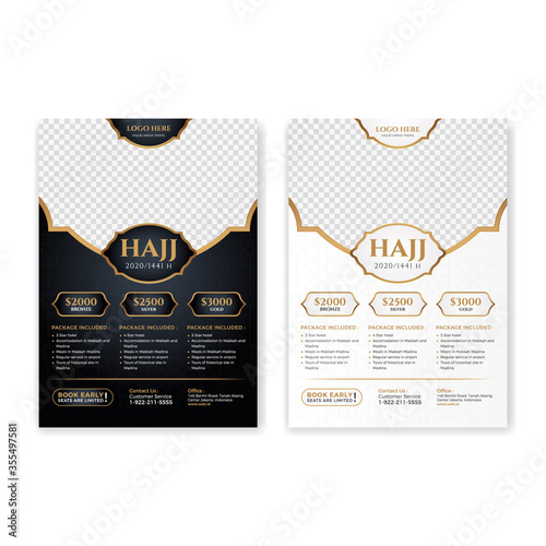 Luxury islamic design with gold element for hajj or umrah flyer template