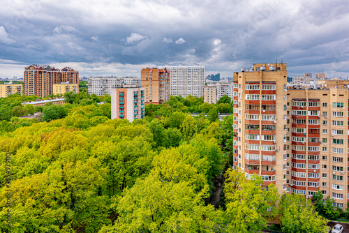 New residential areas of Moscow on a spring day with clouds. © rogkoff