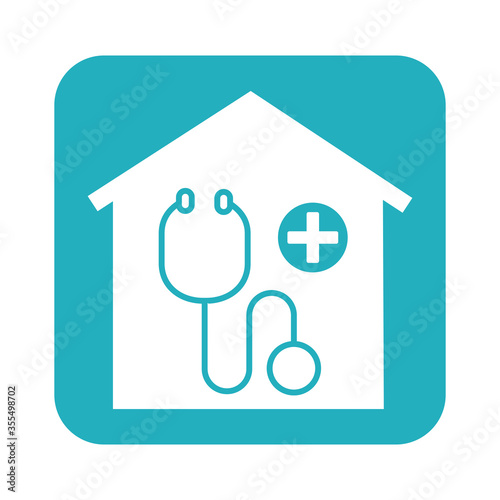 house with medical cross and stethoscope line style