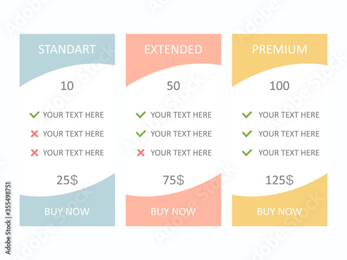 Pricing plan banners infographic. Three tariffs interface for site and presentation. Vector illustration isolated on white background. © Віталій Баріда