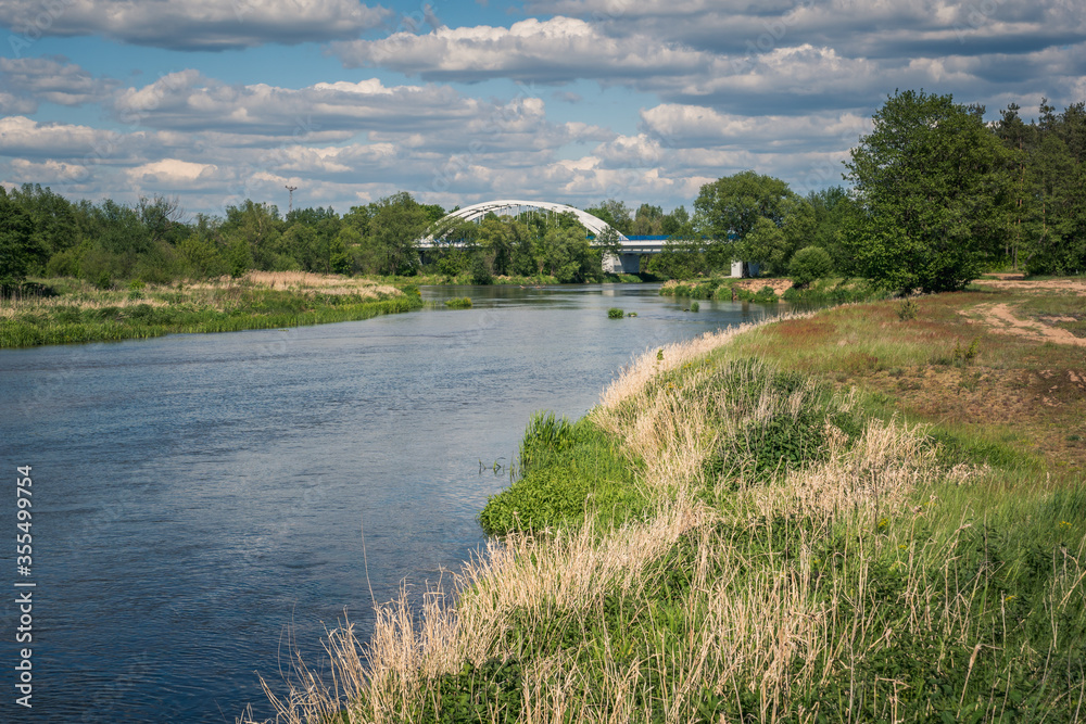 Pilica river at beautiful sunny day near Gapinin, Lodzkie, Poland
