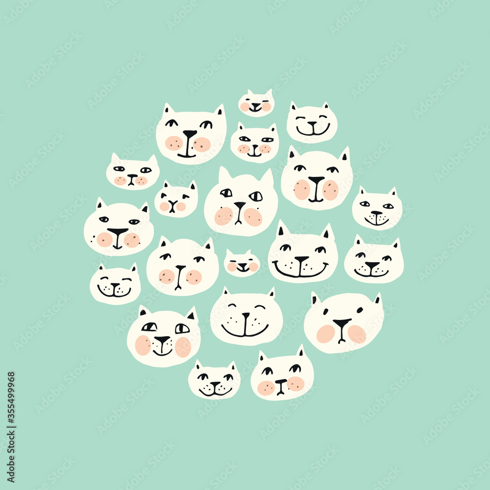 Obraz premium Vector illustration with funny cat faces.