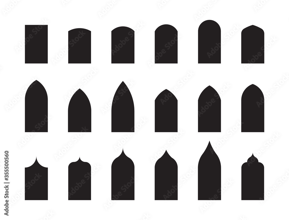 Shapes of architectural types of Gothic style arches and windows. Big ...