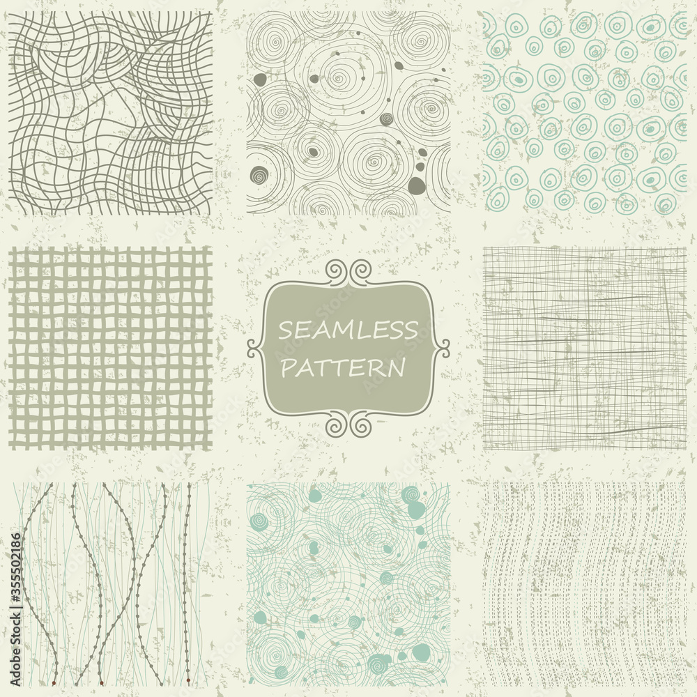 Set of  seamless hand drawn texture designs for backgrounds. Doodle pattern. vector illustration.