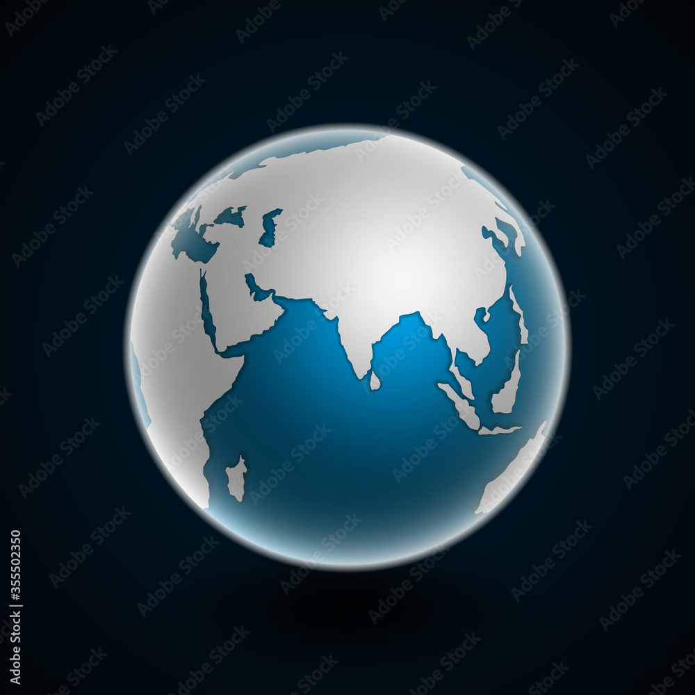 Globe icon with smooth shadows and white map of the continents of the world Globe icon with smooth shadows and white map of the continents of the world