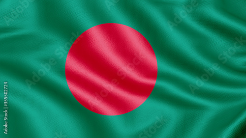 Flag of Bangladesh. Realistic waving flag 3D render illustration with highly detailed fabric texture.