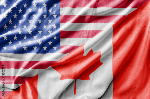 Mixed USA and Canada flag, three dimensional render