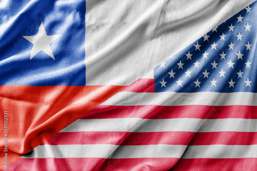 Obraz premium Mixed USA and Chile flag, three dimensional render