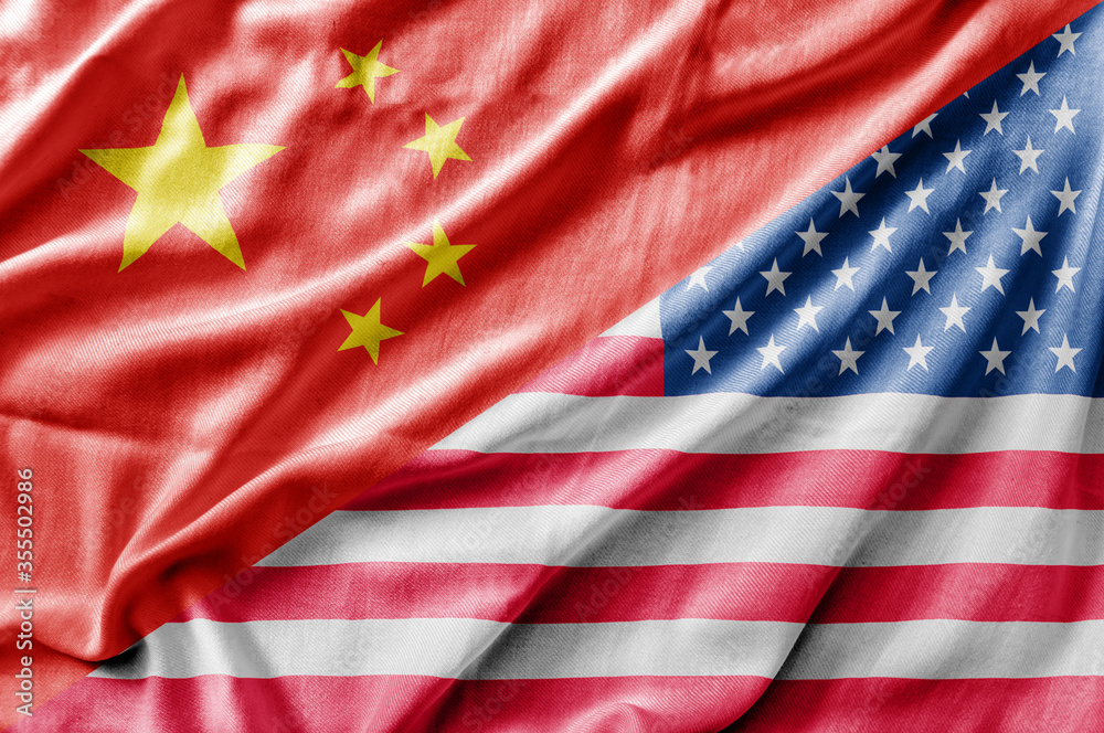 Obraz premium Mixed USA and China flag, three dimensional render