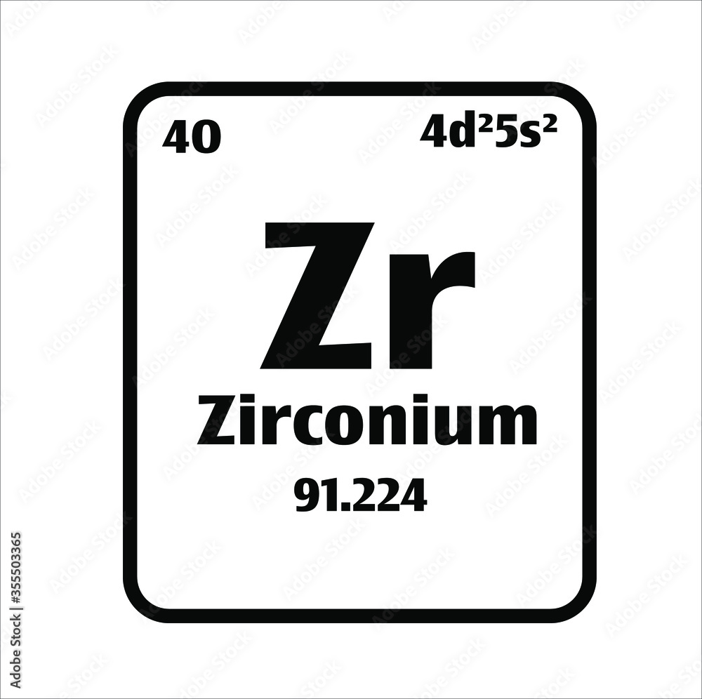 Zirconium (Zr) button on black and white background on the periodic table of elements with atomic number or a chemistry science concept or experiment. Zirconium (Zr) button on black and white background on the periodic table of elements with atomic number or a chemistry science concept or experiment.