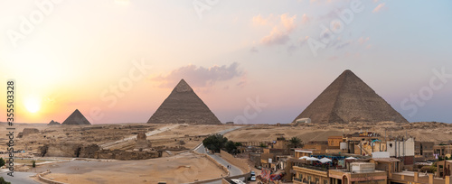 Giza live district in front of the Great Pyramids,Cairo, Egypt