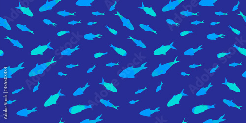 seamless pattern of sea fish with turquoise texture effect. abstract silhouettes
