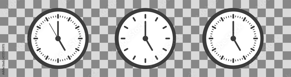 Black clock icon flat design for apps and websites.Clock set, isolated on transpsrent background. Clock. Business watch. Vector illustration. Black clock icon flat design for apps and websites.Clock set, isolated on transpsrent background. Clock. Business watch. Vector illustration.
