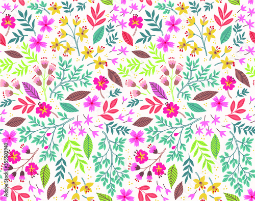 Vector seamless pattern. Pretty pattern in small flower. Small yellow and pink flowers. White background. Ditsy floral background. The elegant the template for fashion prints.