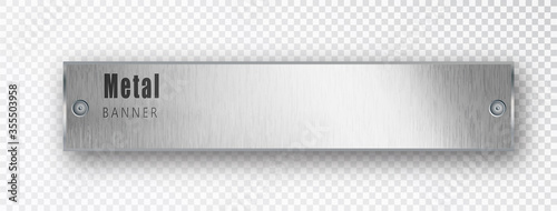 Metal horizontal banner realistic. Vector Metal brushed plates with a place for inscriptions isolated on transparent background. Realistic 3D design. Stainless steel background.
