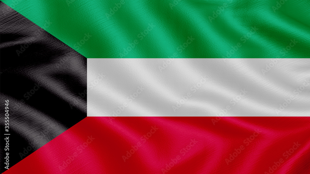 Flag of Kuwait. Realistic waving flag 3D render illustration with highly detailed fabric texture.