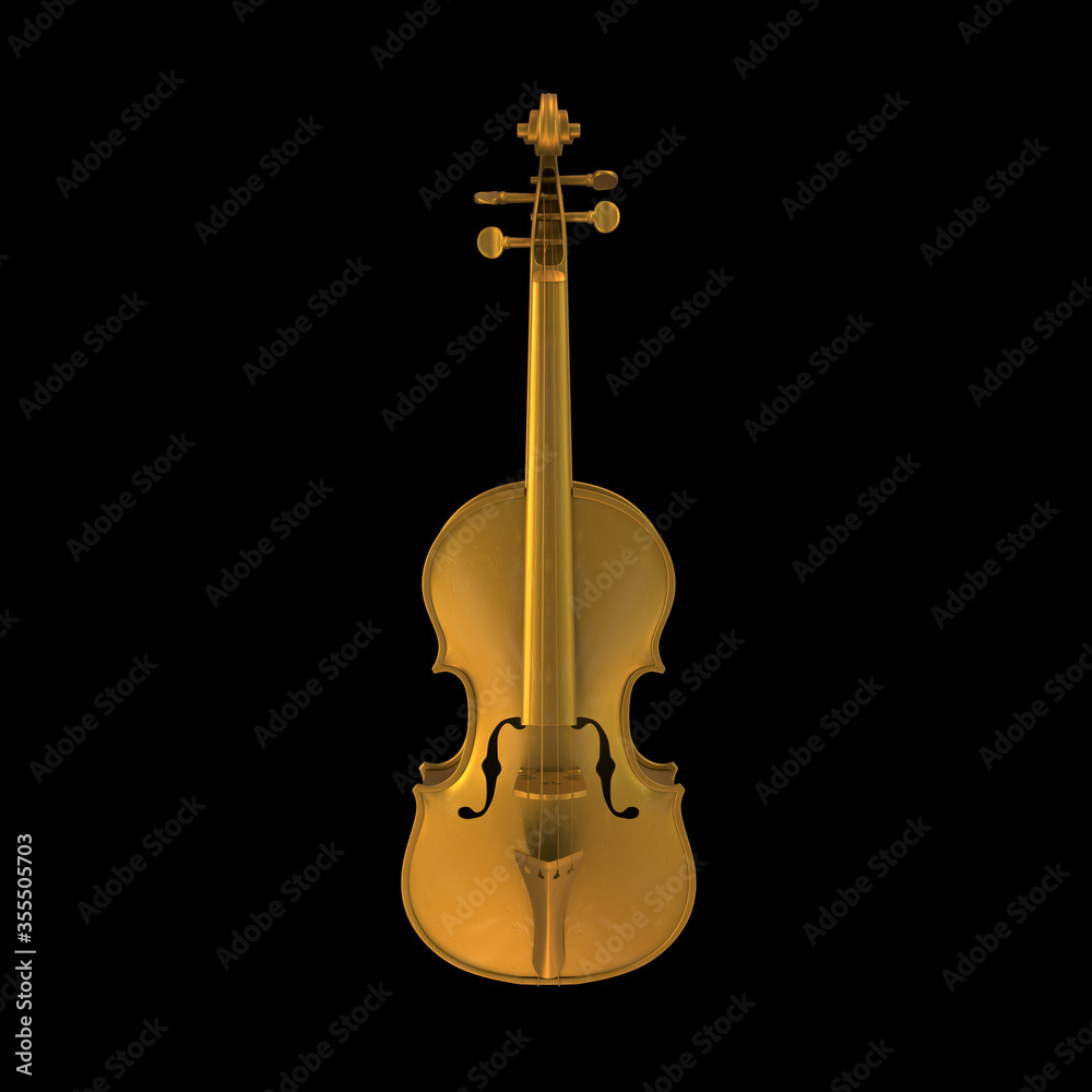 Naklejka premium Gold Violin on Black Background. 3D render