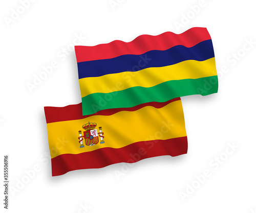 Flags of Mauritius and Spain on a white background