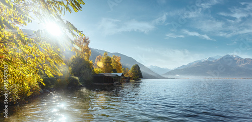 Quadro su tela Impressively beautiful Fairy-tale mountain lake in Austrian Alps