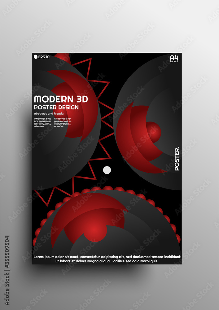 Fototapeta premium Modern 3D abstract poster design with black and red gradients, can be used as a trendy poster, banner, flyer etc. EPS 10 vector