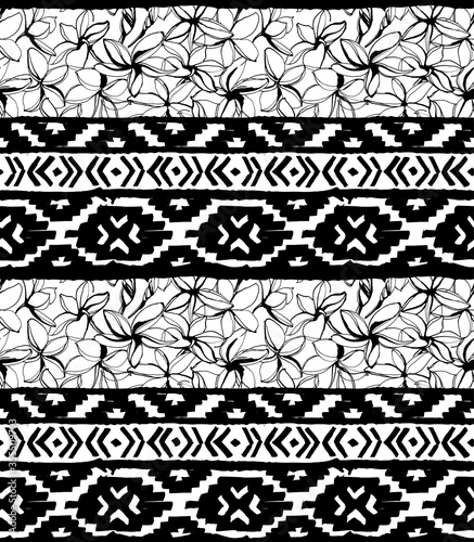 Seamless geometric pattern. Ethnic aztec tropical tribal floral flowers background