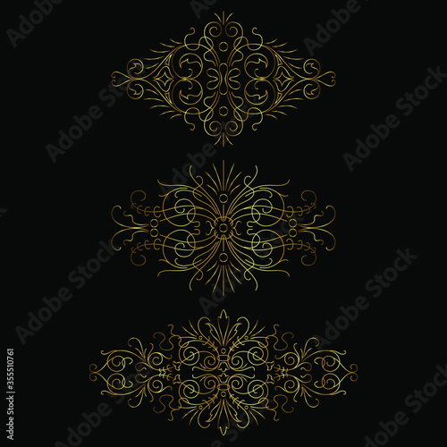 Calligraphic design elements in gold set 1