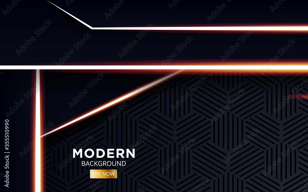 modern abstract future black premium background banner with golden light line in hexagon texture. modern abstract future black premium background banner with golden light line in hexagon texture.