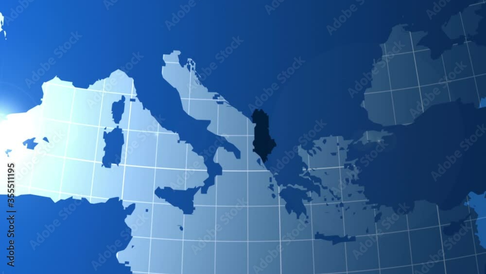 Albania. Map. Zooming into Albania on the globe. Albania. Map. Zooming into Albania on the globe.