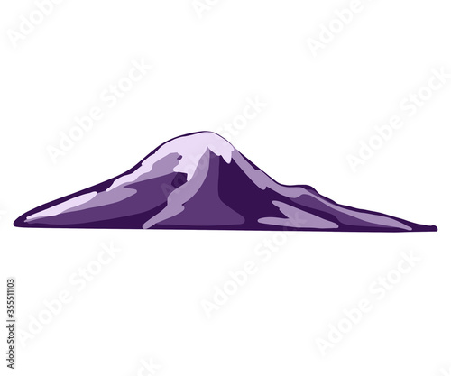 Mountain silhouette purple flat style isolated on a white background. Digital art. Print for wallpaper on the wall, fabric, logo, postcard, sticker, banner, poster, clothes